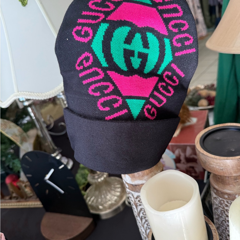 Gucci Black and Pink Logo Beanie